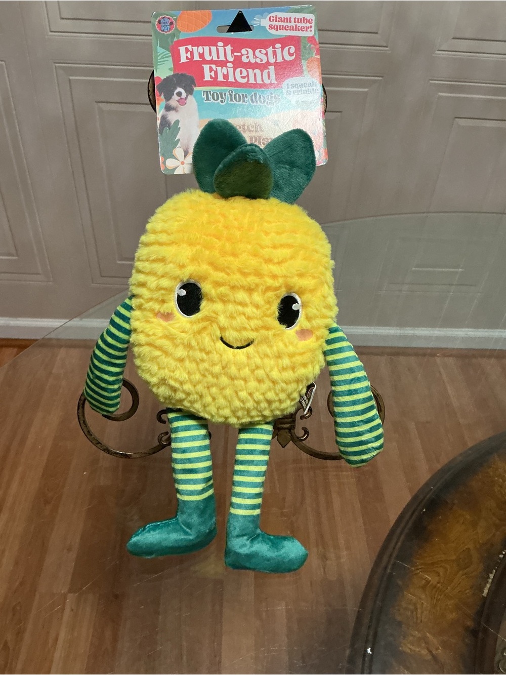 Bow Wow   Treats Pineapple With Leg Dog Toy  with Clinker Squeaker 14”